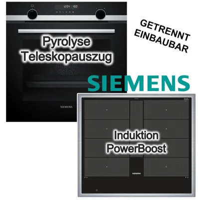 Produktbild von Herdset Siemens Einbaubackofen Pyrolyse 3DHeißluft + Induktionskochfeld varioInduktion powerBoost Touch
