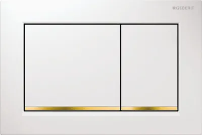 Produktbild von GEBERIT Betätigungsplatte Omega 30 Platte weiß glänzend / Taster weiß glänzend / Dekorstreifen gold 115.080.KK.1
