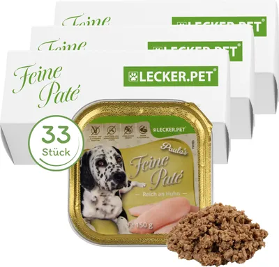 Produktbild von 33 x 150 g Lecker.Pet® Paula's Feine Paté Reich an Huhn Hundefutter Nassfutter Vollnahrung