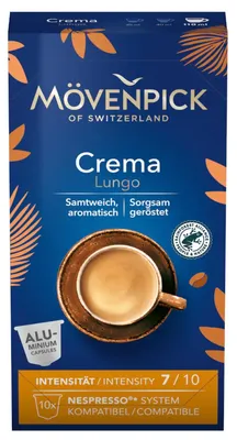 Zdjęcie produktu dla Kapsułki do kawy CREMA LUNGO w aluminiowych kapsułkach od Mövenpick 10 sztuk 55g
