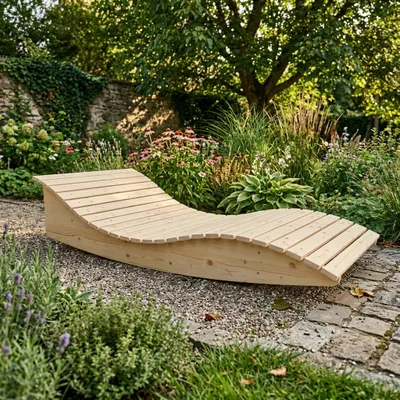 Produktbild von Holzliege Wellenliege Gartenliege Himmelssofa "Pool-Moni" (Fichte) 90cm