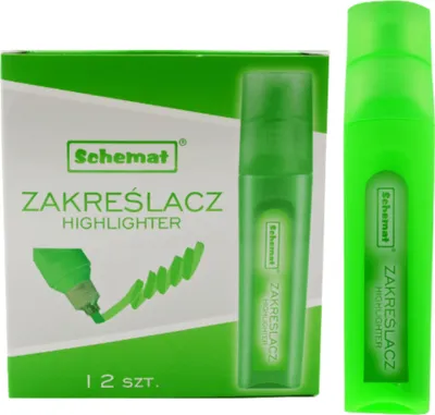 Zdjęcie produktu dla Zakreślacz ZIELONY 12 sztuk Schemat Zestaw do biura SZKOŁY domu