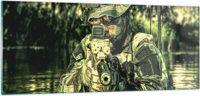 Produktbild von Bilder auf glas - Soldat Gewehr - 100x40cm - Glasbilder - Wandbilder - Kunstdruck - zum Aufhängen bereit - Wanddekoration aus Glas - Glas Bilder - Wandbild auf Glas - Einteilig - GAB100x40-3945