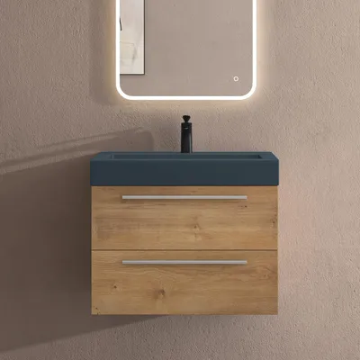 Image de doporro Meuble de Salle de Bains Marron Claire Ensemble de 2 Pièces Meuble Suspendu avec Lavabo 73 cm Design Quadratto