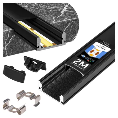 Obrázok produktu pre MasterLED LED hliníkový montážny profil 2 m plochý set čierny vrátane čierneho krytu, spôn a koncoviek pre LED pásiky do 12 mm