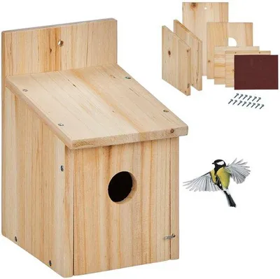 Produktbild von Famanu Nistkasten-Bausatz für Vögel, Öffnung 35 mm, H x B x T: ca. 23 x 14 x 18 cm, DIY Vogelhaus aus Holz, Natur