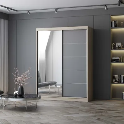 Image de Armoire à portes coulissantes Armoire 150 cm Sonoma/gris avec miroir Vista 05
