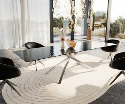 Produktbild von DELIFE Esstisch Edge 300x100 Reliefglas Rauchschwarz 3D-Design Kreuzgestell Rechteck Edelstahl