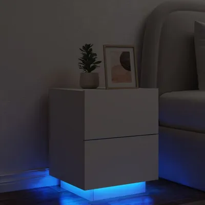 Produktbild von Nachttisch - Beistelltisch - mit LED-Leuchten - Weiß Holzwerkstoff - Nachtkonsole CC29966