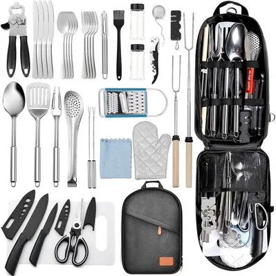 Produktbild von Famanu Campingkochset mit Edelstahlbesteck - Multifunktionale Campingaccessoires