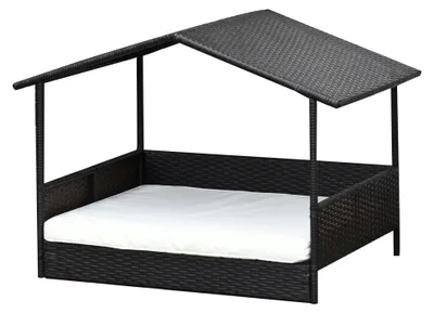 Image de Panier pour chien - Lit pour chien - Maison pour chien - Coussin pour chien - Panier avec toit - Rotin synthétique PE résistant aux intempéries