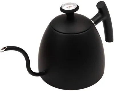 Productafbeelding van Unyqoos® Zwanenhals-schenkkan met thermometer – 1500 ml, roestvrij staal, zwart, voor koffie en thee, geschikt voor gasfornuis en inductie