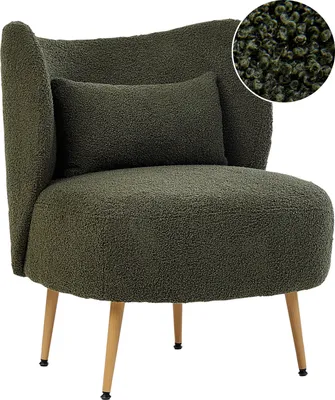 Produktbild von BELIANI Polstersessel Dunkelgrün Creme Boucle Polsterung Weich Nubby Schwarze Beine Geschwungene Rückenlehne Retro Glam Design Stil