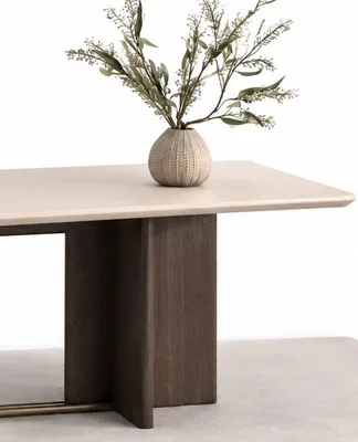 Obrázek produktu pro Moderní jídelní stůl s dřevěnými nohami, elegantní kovová podnož, béžový, stylový