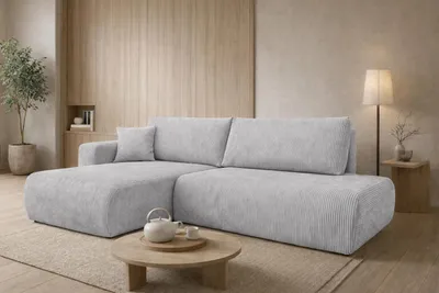 Produktbild von Kaiser Möbel Ecksofa mit Schlaffunktion und Bettkasten, Cordstoff Poso, Hellgrau, Links, OPEN XL