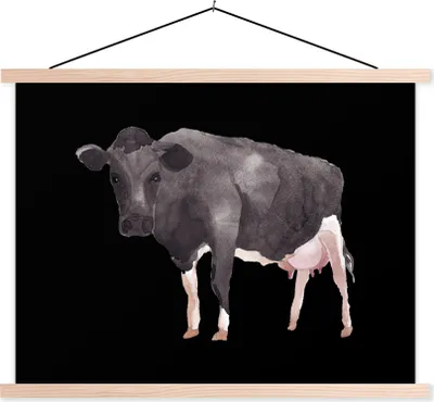 Produktbild von MuchoWow® Textilposter Kuh - Tier - Schwarz 40x30 cm mit holzfarbenen Rahmen - Bilder