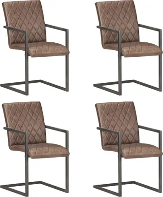 Produktbild von Design Möbel Freischwinger 4er Set Braun Echtleder - 2024 Neu