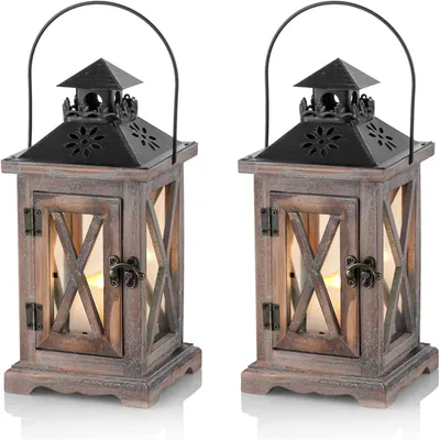 Zdjęcie produktu dla Lampion na świece, drewno i metal, styl vintage, rustykalny, 28 cm, kolor brązowy, styl antyczny