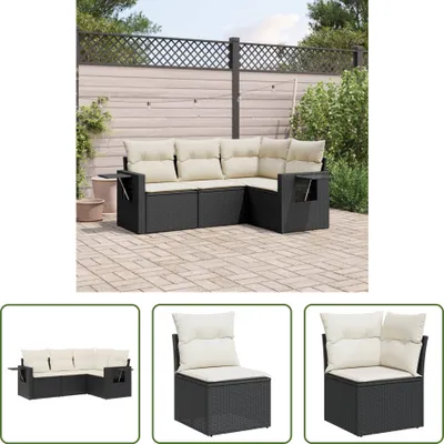 Produktbild von The Living Store 4-tlg. Garten-Sofagarnitur mit Kissen Schwarz Poly Rattan