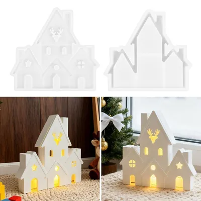 Produktbild von Silikon Gießform Haus Set 2 Stück Weihnachten 3D Weihnachtsdeko Elchmuster