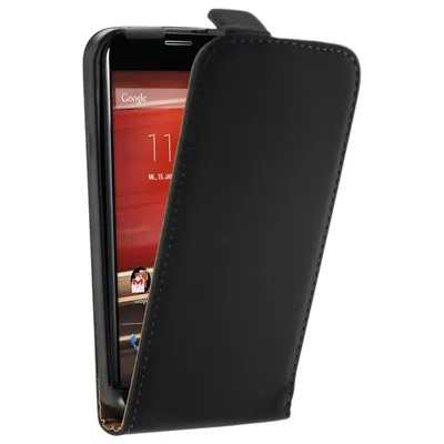 Produktbild von PhoneNatic Kunst-Lederhülle kompatibel mit Motorola Moto X - Flip-Case schwarz + 2 Schutzfolien