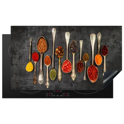 Obrázek produktu pro KitchenYeah® Kryt varné desky lžíce - beton - bylinky - koření, 90x52cm, kuchyňská dekorace, keramický kryt varné desky, krycí deska varné desky