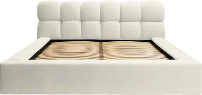 Productafbeelding van FEDVE gestoffeerd bed Paulon, bekleed met chenillestof, 140x200 cm, ecru