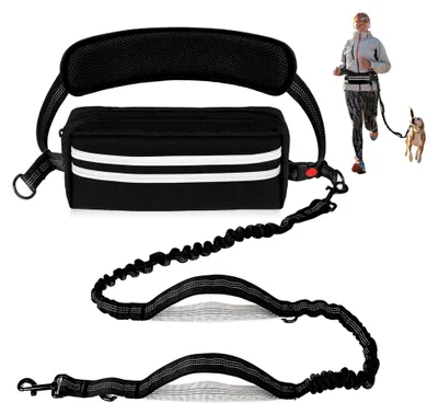 Produktbild von Joggingleine für Hunde, Freihändige Hundeleine mit Hüftgurt und Abnehmbarer Hüfttasche, Reflektierende Elastische Laufleine für Mittelgroße und Große Hunde