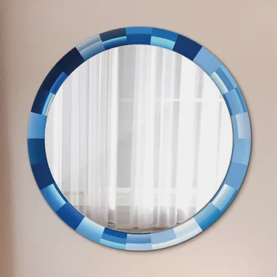 Produktbild von Wohnzimmer Spiegel - Badezimmerspiegel Wandspiegel zum Schlafzimmer – Schminkspiegel - Blau Abstrakt - Runder: Ø90cm