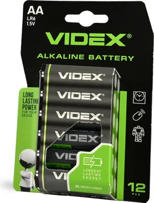 Immagine prodotto di Pile alcaline VIDEX LR6/AA, 12 pezzi, confezione blisterata