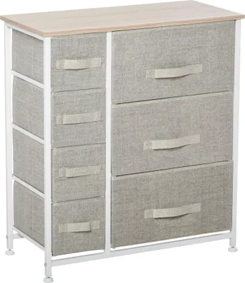 Produktbild von Kommode, Sideboard, 7 faltbare Stoffschubladen, Metallgestell, 63,5 x 30 x 71 cm, Hellgrau