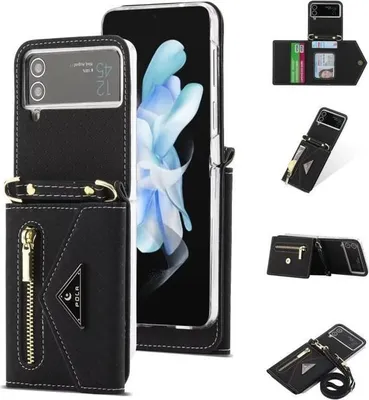 Obrázek produktu pro Ochranné pouzdro pro Samsung Galaxy Z Flip 4 5G, prémiováPolyuretankůže, s nastavitelným popruhem, držákem na karty a funkcí stojánku - The [Y3359]