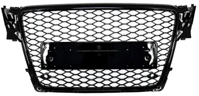 Immagine prodotto di Griglia anteriore senza emblema per Audi A4 B8 (modelli dal 2008 al 2011), design RS4, finitura nera lucida.