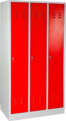 ADB Spind / Umkleideschrank aus Stahl 3-türig Lichtgrau (RAL 7035) / Feuerrot (RAL 3000)