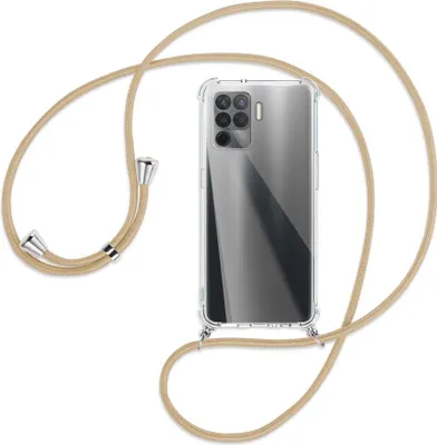 Produktbild von Handykette Backcover-Schutzhülle mit Band (Metall silberfarben) für Oppo Reno5 Lite (CPH2205, 6.43'') - caramel