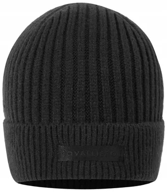 Produktbild von Strick-Mütze Schwarz Feinripp mit flauschiger Fleece-Innenseite für Damen und Herren