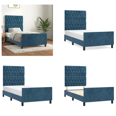 Immagine prodotto di vidaXL Struttura letto con testiera blu scuro 100x200 cm in velluto - Struttura letto con testiera - Struttura letto con testiera - Struttura letto - Letto con testiera