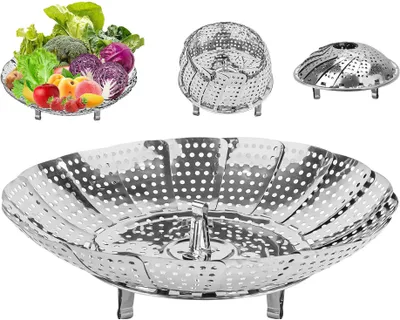 Produktbild von Dampfkorb – Gemüsedämpfer – Edelstahl – Faltbar – Durchmesser 23 cm – Dampfkorbpfanne – Dampfkorbblume – Dampfkorb – Dampfeinsatz – Silber