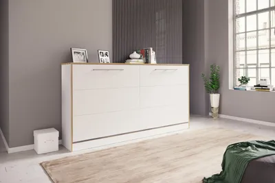 Produktbild von VCM Schrankbett  H. 114 x B. 213 x T. 43 cm, Wandklappbett horizontal mit Lattenrost 90x200 cm, Bettschrank, Kommode Smalu
