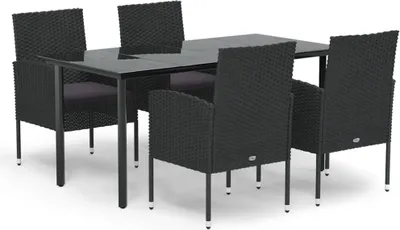 Produktbild von 5-tlg. Garten-Essgruppe mit Kissen Schwarz Poly Rattan