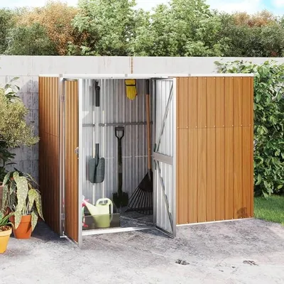 Produktbild von Gerätehaus 225x89x161 cm Wand-Geräteschuppen Gartenschrank Wetterfest Geräteschuppen Gartenhaus Metall Fahrradunterstand Holzlager Hütte Braun