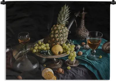 Produktbild von MuchoWow® Wandteppich Wandbehang Obst - Wein - Stilleben 150x112 cm Tapisserie Dekoration Wandtuch - Wanddecke - Wandteppiche