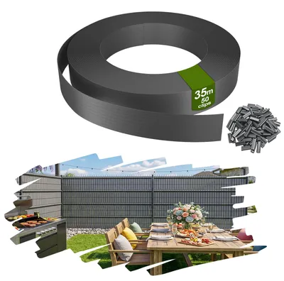 Produktbild von YRHome PVC Sichtschutzstreifen Balkonsichtschutz Sichtschutzfolie Zaunblende Balkon Terrasse Garten 35m Grau inkl. 50 Befestigungsclips
