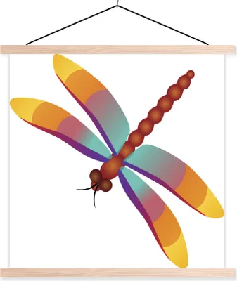 Produktbild von MuchoWow® Textilposter Eine Illustration einer bunten Libelle 40x40 cm mit holzfarbenen Rahmen - Posterleiste