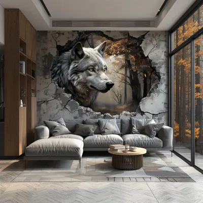 Imagen del producto de Calcomanía mural Decords: Lobo realista que emerge de un bosque en 3D, 300 cm