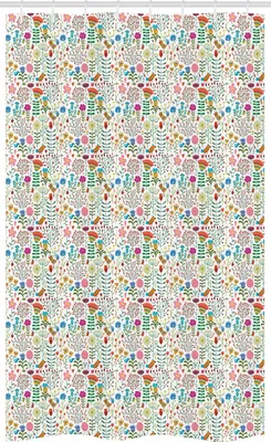 Produktbild von ABAKUHAUS Blumen Schmaler Duschvorhang, Doodle Wald Habitat, Badezimmer Deko Set aus Stoff mit Haken, 120 x 180 cm, Mehrfarbig