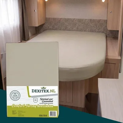 Produktbild von Dexitex Spannbettlaken für Queensbett, Sand, 130–160 × 190–210 cm, 100% Baumwolle, , Multi-Stretch, für Wohnmobile und Wohnwagen