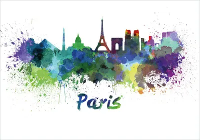 Produktbild von Wallario Poster - Städte als Aquarell - Skyline von Paris, Kunstdruck Größe: 70 x 100 cm