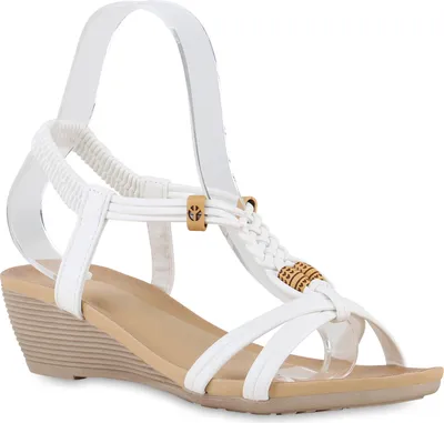 Produktbild von VAN HILL Damen Keilsandaletten Sandaletten Keilabsatz Zierperlen Schuhe 840114, Farbe: Weiß, Größe: 36