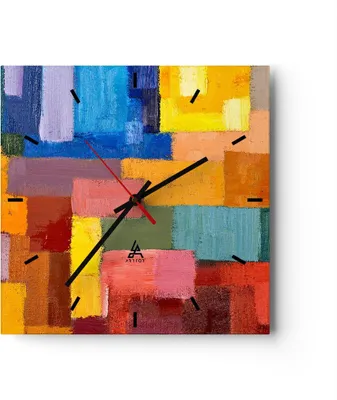 Produktbild von Wanduhr - Quadrat - Glasuhr - Abstraktion modern - 30x30cm - Schleichendes Uhrwerk - Lautlos - zum Aufhängen bereit - Dekoration Modern - Wanddekoration aus Glas - C3AC30x30-3703